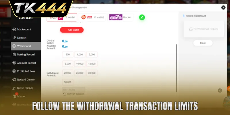 Follow the withdrawal transaction limits
