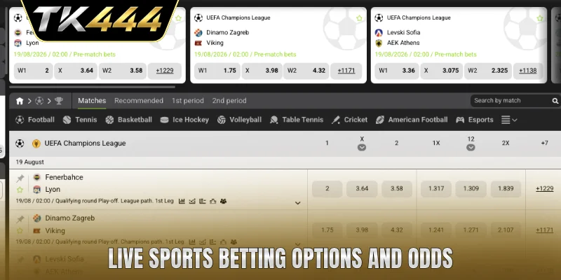 Live sports betting options and odds
